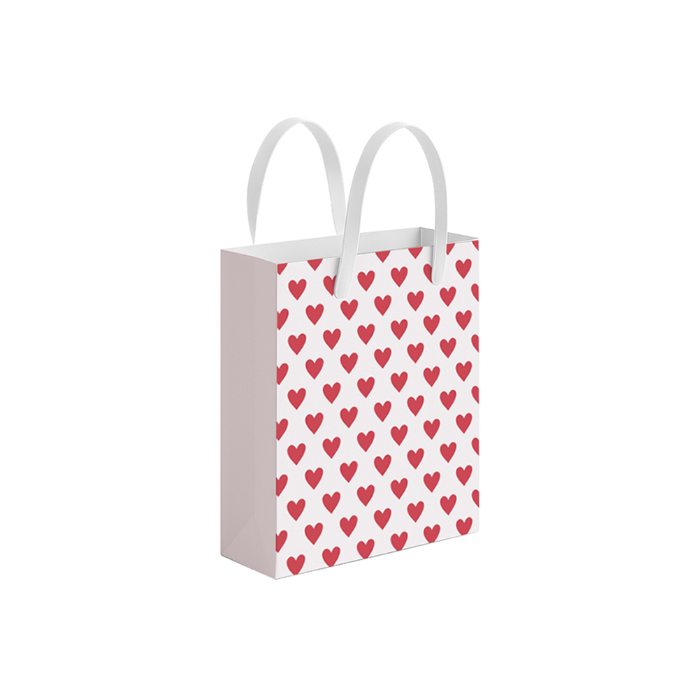 White & Red Heart Print Gift Bag, Large
