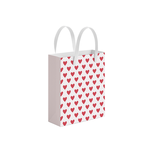 White & Red Heart Print Gift Bag, Large