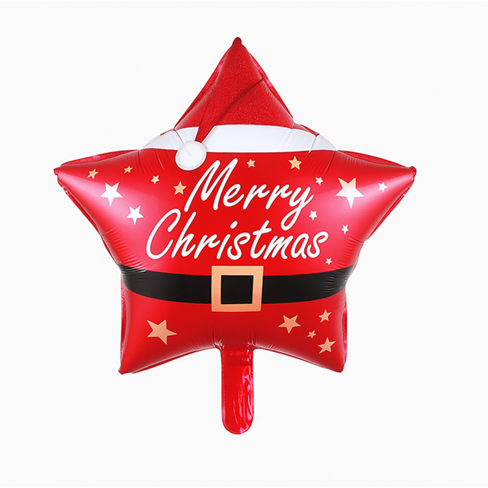 Star Shape Merry Christmas Foil Balloon - Red Color and Santa Print Design