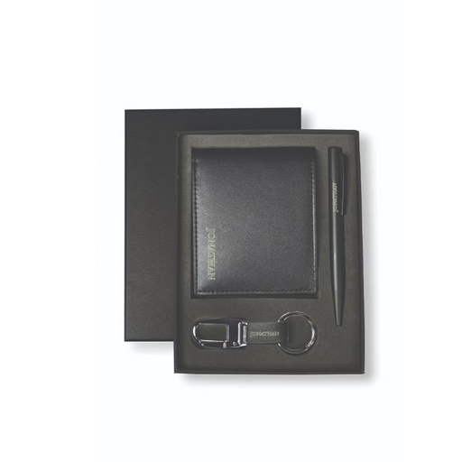 Personalised BIBURY - Set of Men's Wallet, Key Chain and Pen - Black