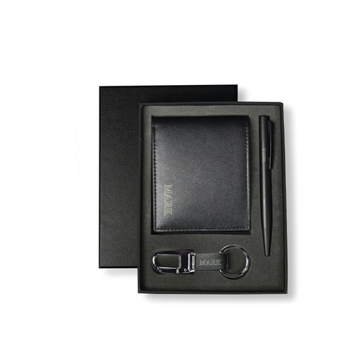 Personalised BIBURY - Set of Men's Wallet, Key Chain and Pen - Black