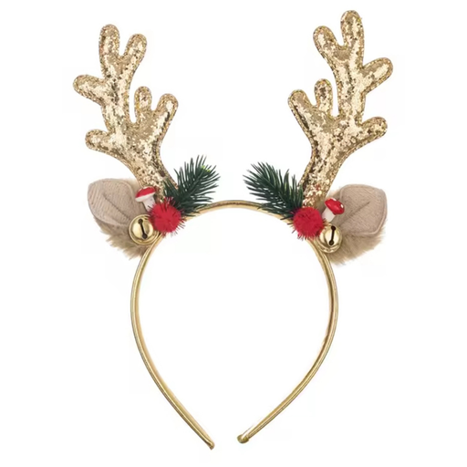 Glitter Reindeer Antlers Headbands, Gold Sparkly