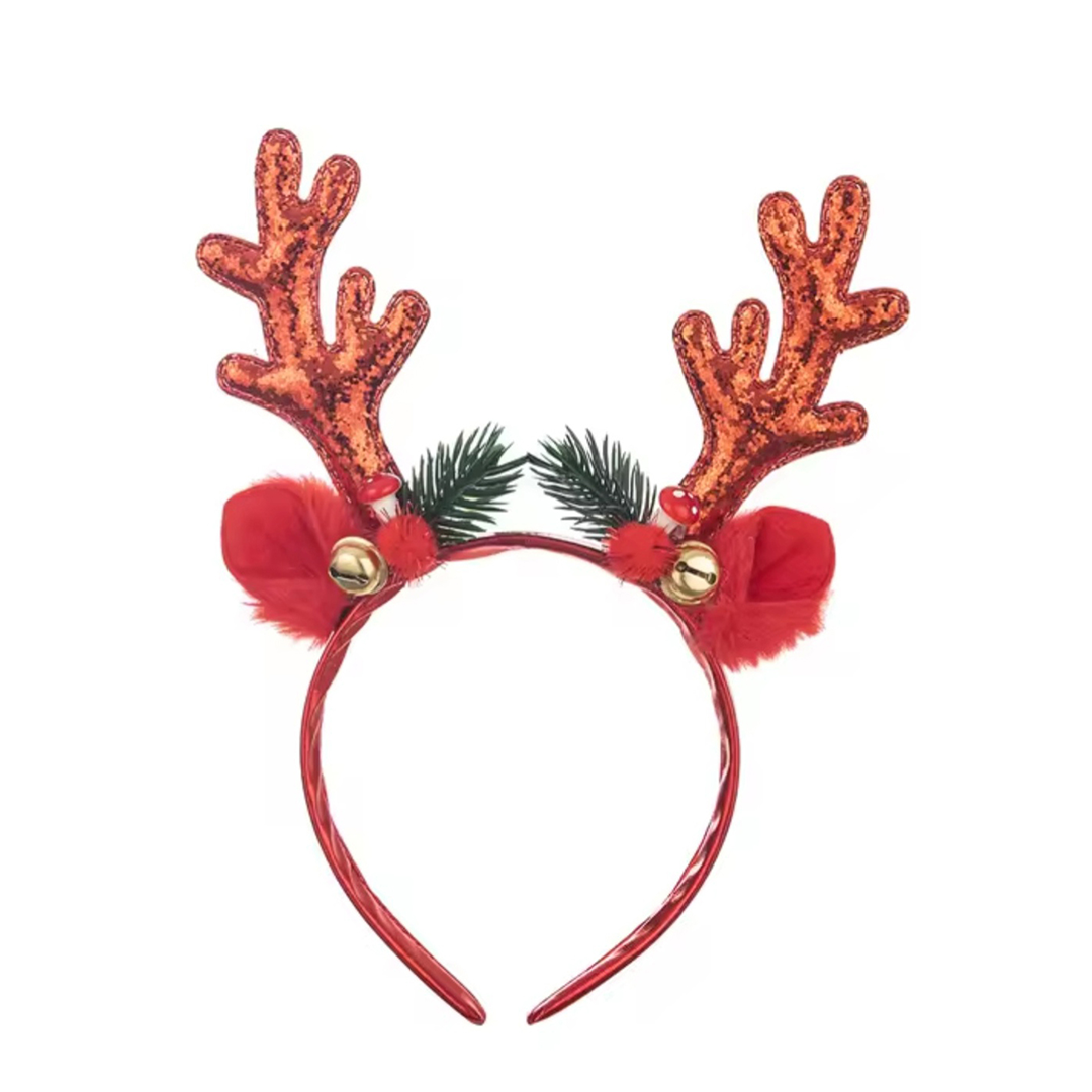 Glitter Reindeer Antlers Headbands, Red Sparkly
