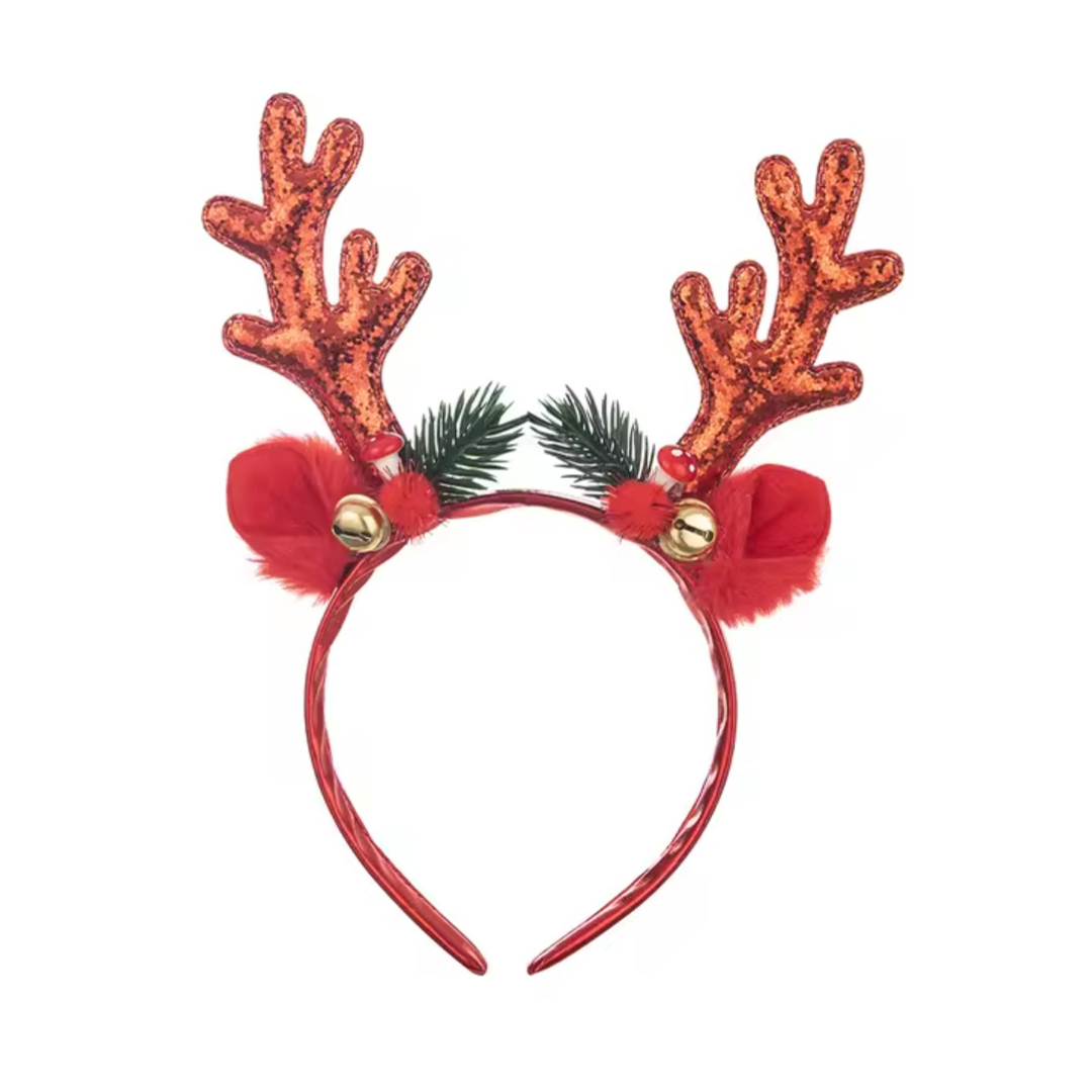 Glitter Reindeer Antlers Headbands, Red Sparkly