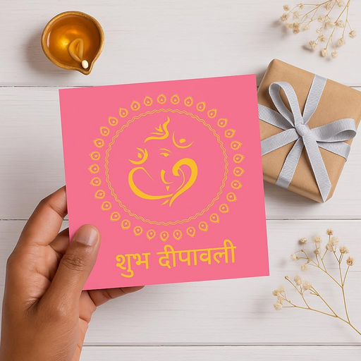 Happy Diwali Greeting Card 15 × 15 cm | Premium Foil Design with Envelope | Festive Wish Card for Family & Friends