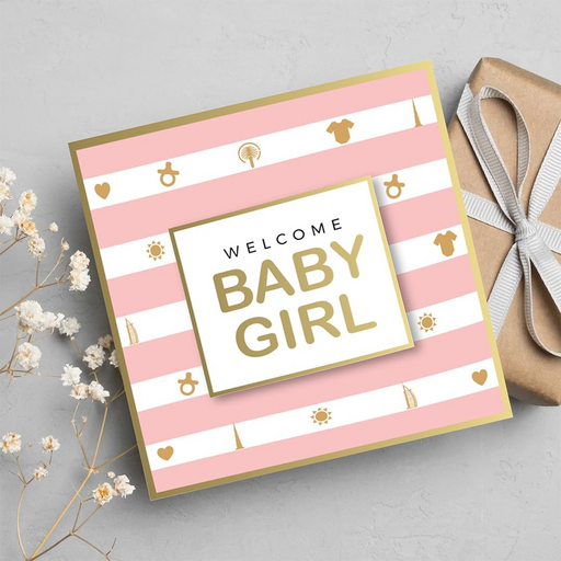 Welcome Baby Girl Gold Foil Greeting Card
