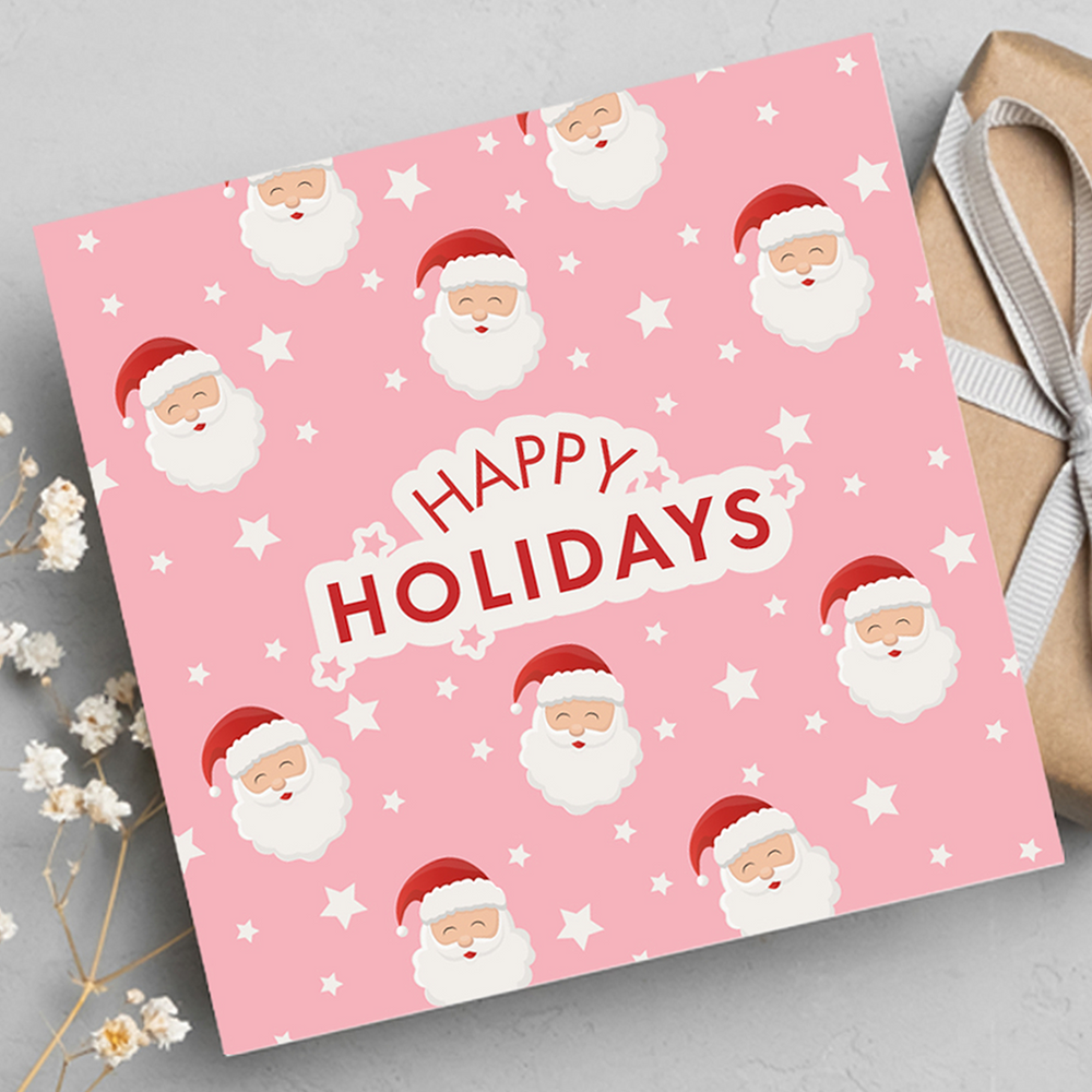 Happy Holidays, Christmas Greeting Card, Pink