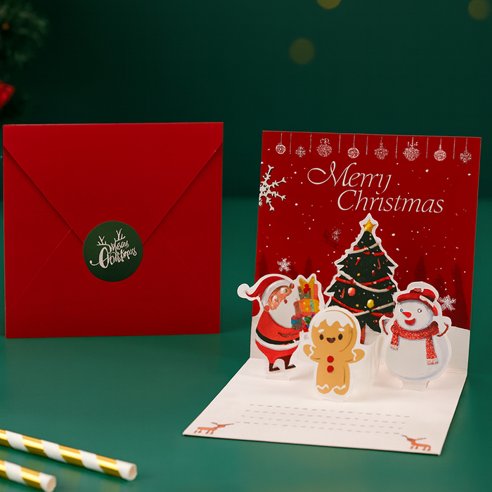 Merry Christmas, Mini Pop Up Greeting Card, Red
