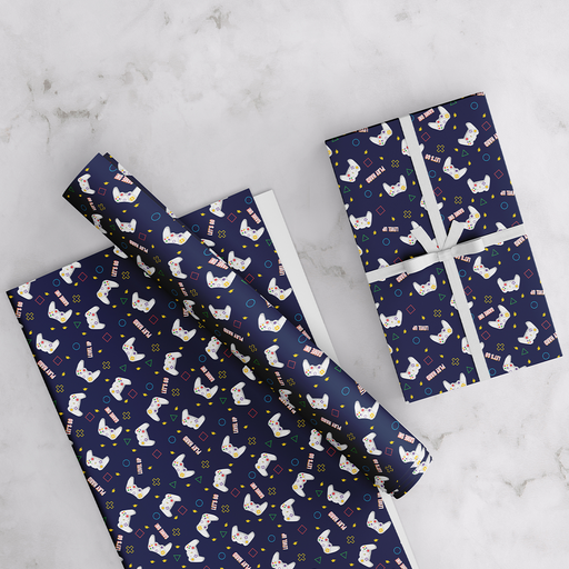 GAMER THEME WRAPPING PAPER, BLUE