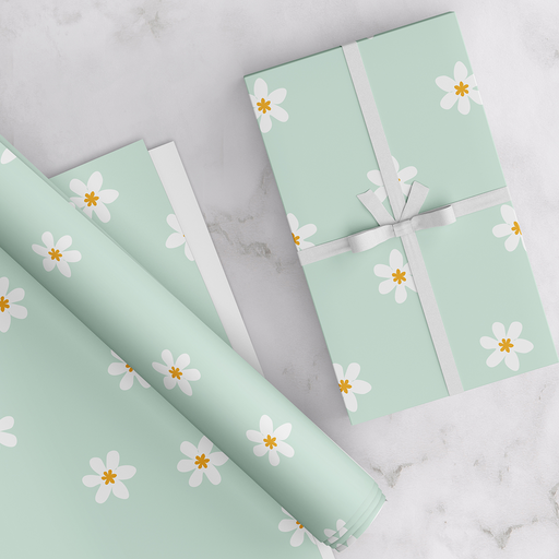 Daisy, Mint Green, Gift Wrapping Paper Pack