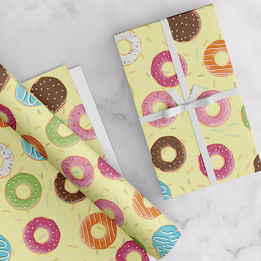 Donuts, Yellow, Gift Wrapping Paper Pack