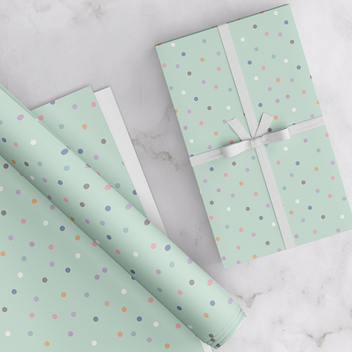 Dots, Mint Green, Gift Wrapping Paper Pack