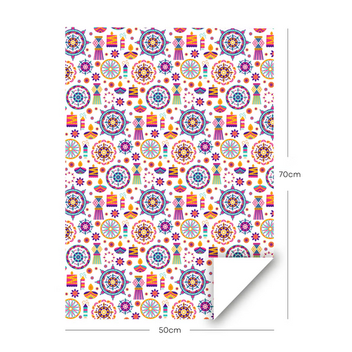 Diwali Gift Wrapping Paper Pack – 4 Sheets (50 × 70 cm Each), Colorful Mandala & Lantern Design on White – Premium Festive Wrapping Paper for Diwali, Weddings & Special Occasions