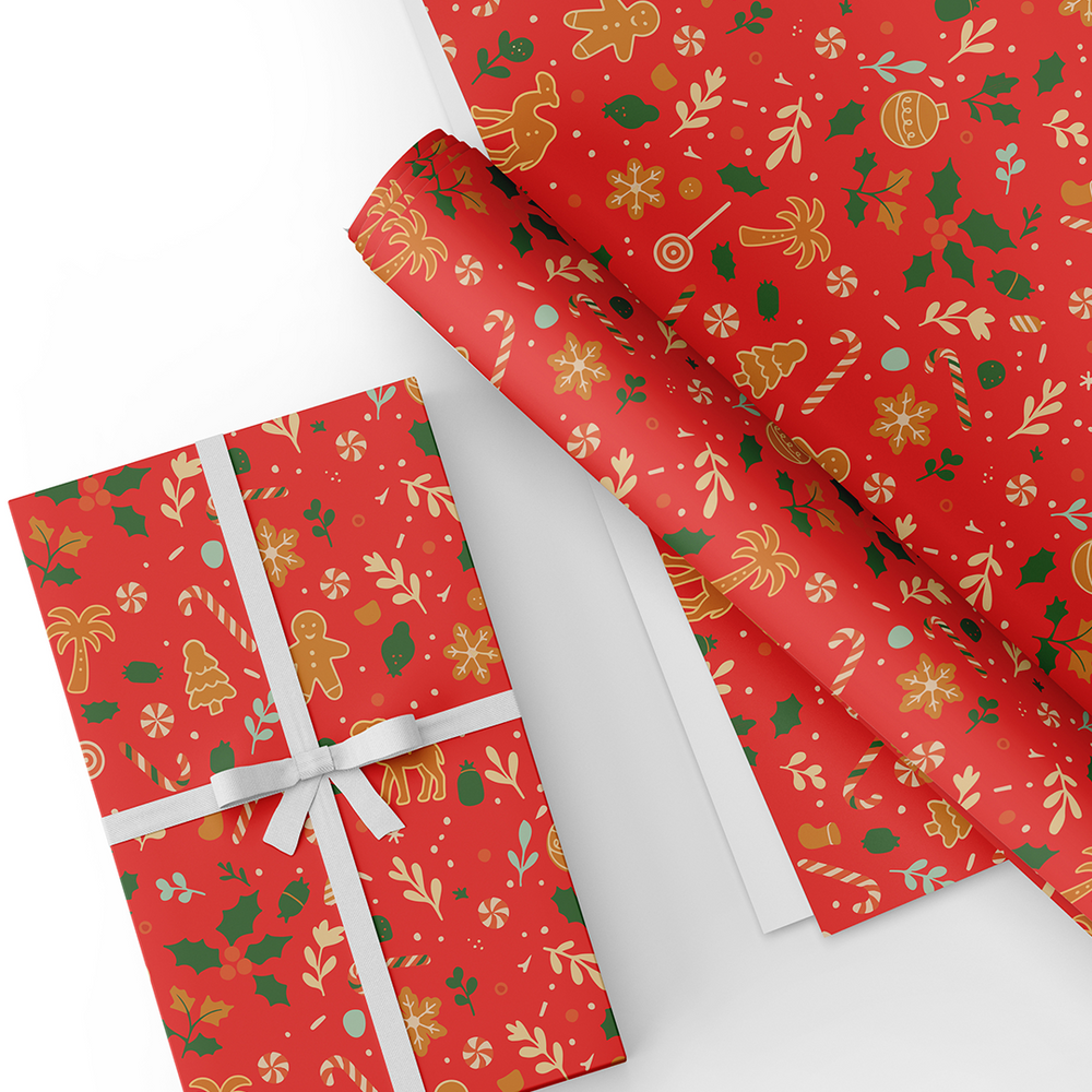 Red Gingerbread, UAE Theme, Christmas Gift Wrapping Paper
