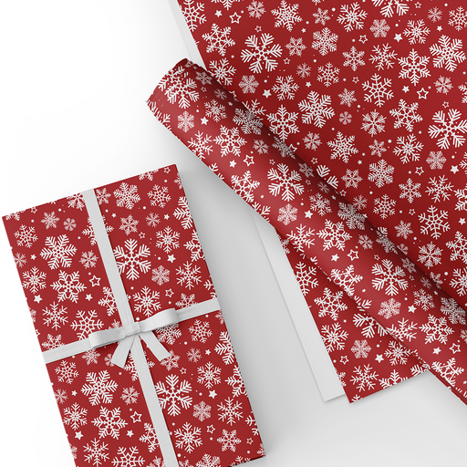 Snowflakes, Red, Christmas Gift Wrapping Paper