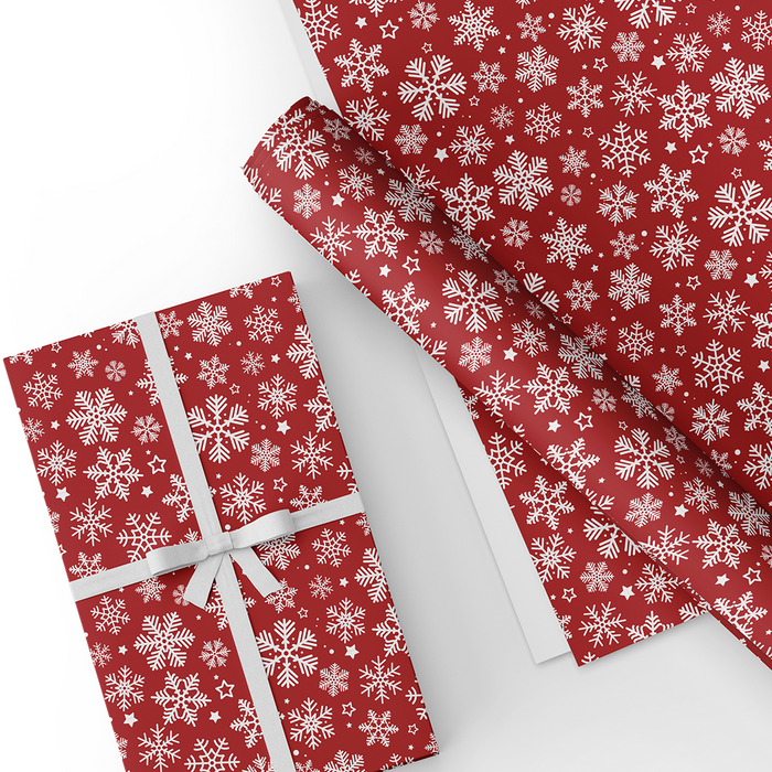 Snowflakes, Red, Christmas Gift Wrapping Paper