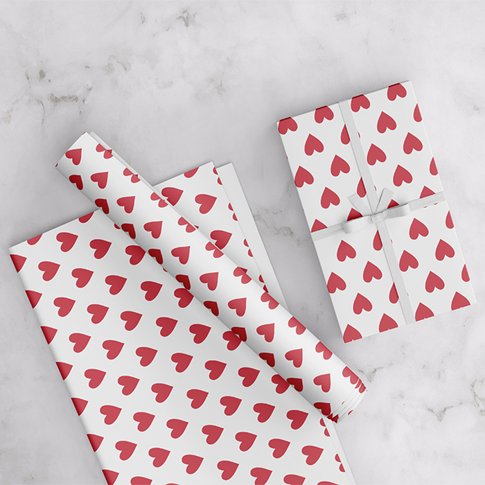 White & Red Heart Wrapping Paper