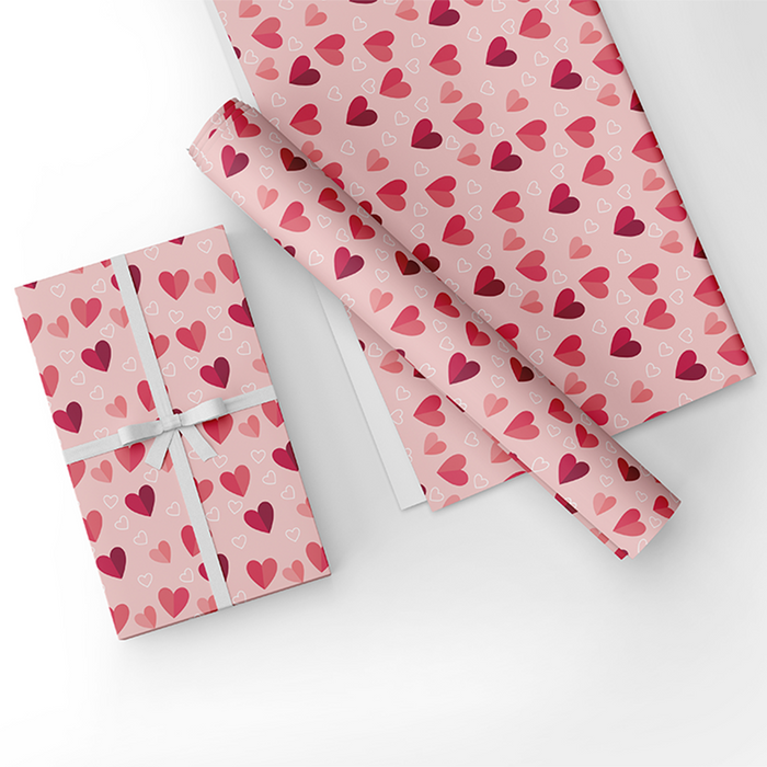 Soft Pink Hearts wrapping Paper, 4 sheets