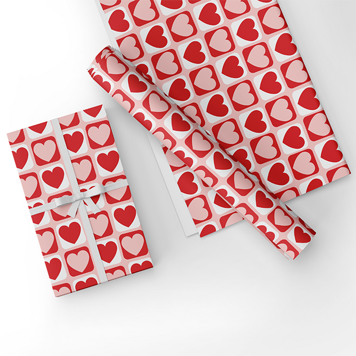 Heart Block Love-Themed Wrapping Paper, 4 sheets