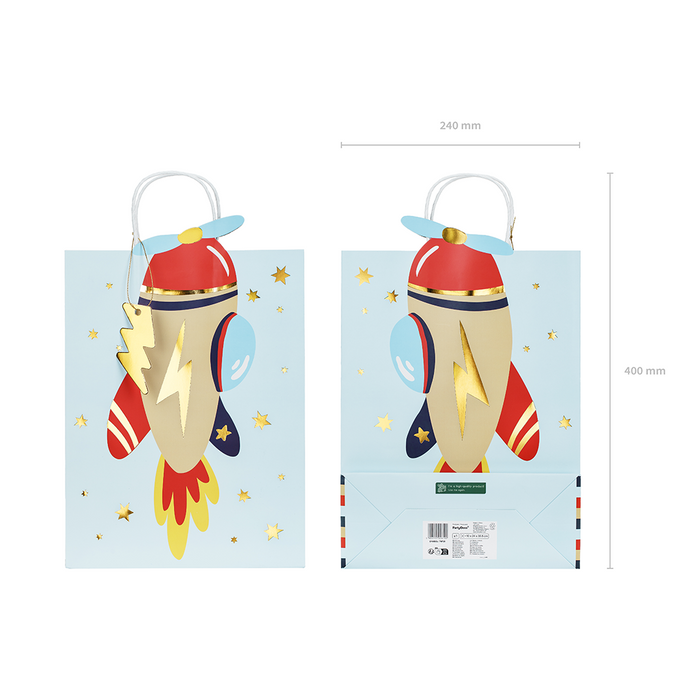 Gift bag Airplane, 10x35.5x24 cm, mix