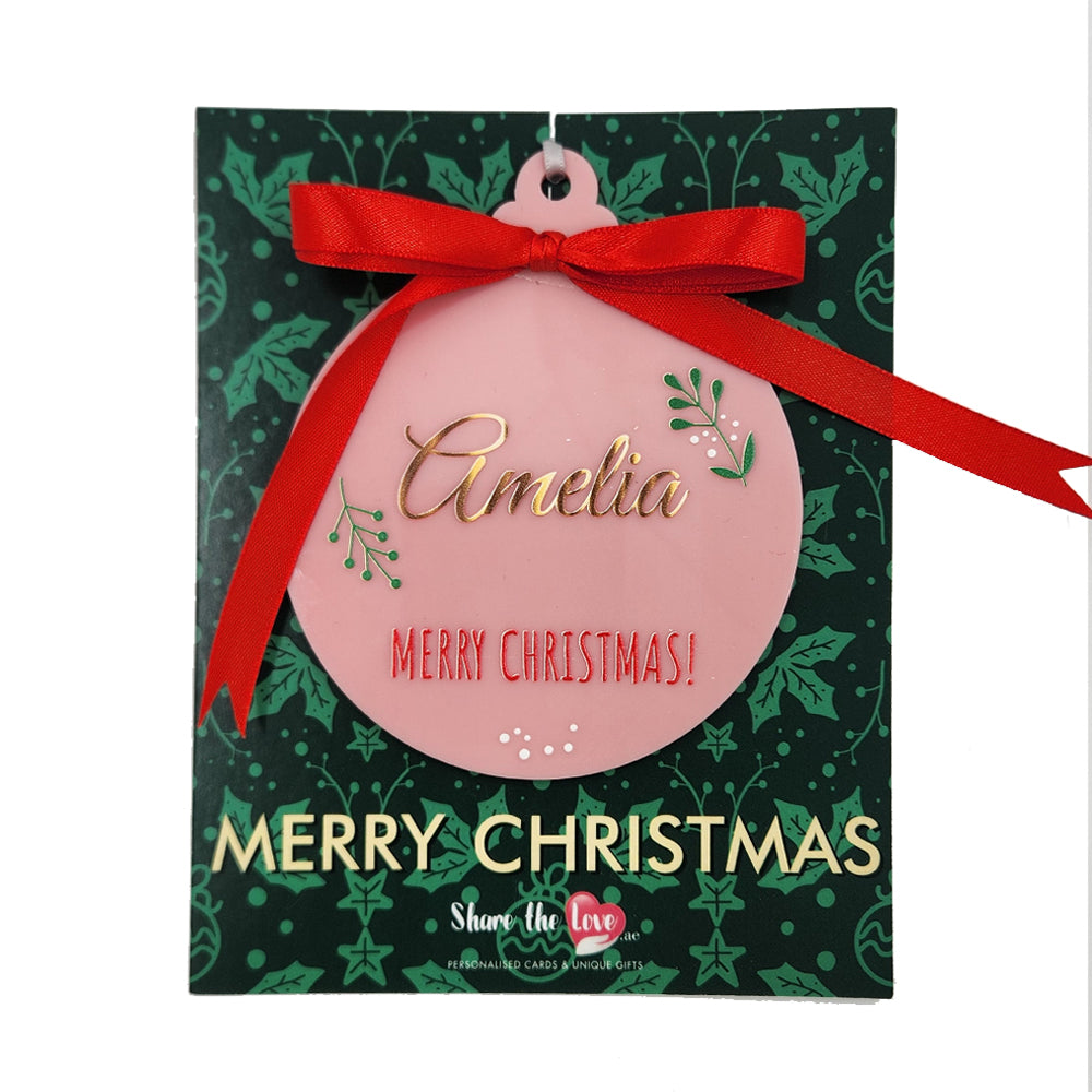 Personalised Acrylic Christmas Bauble Pink 2