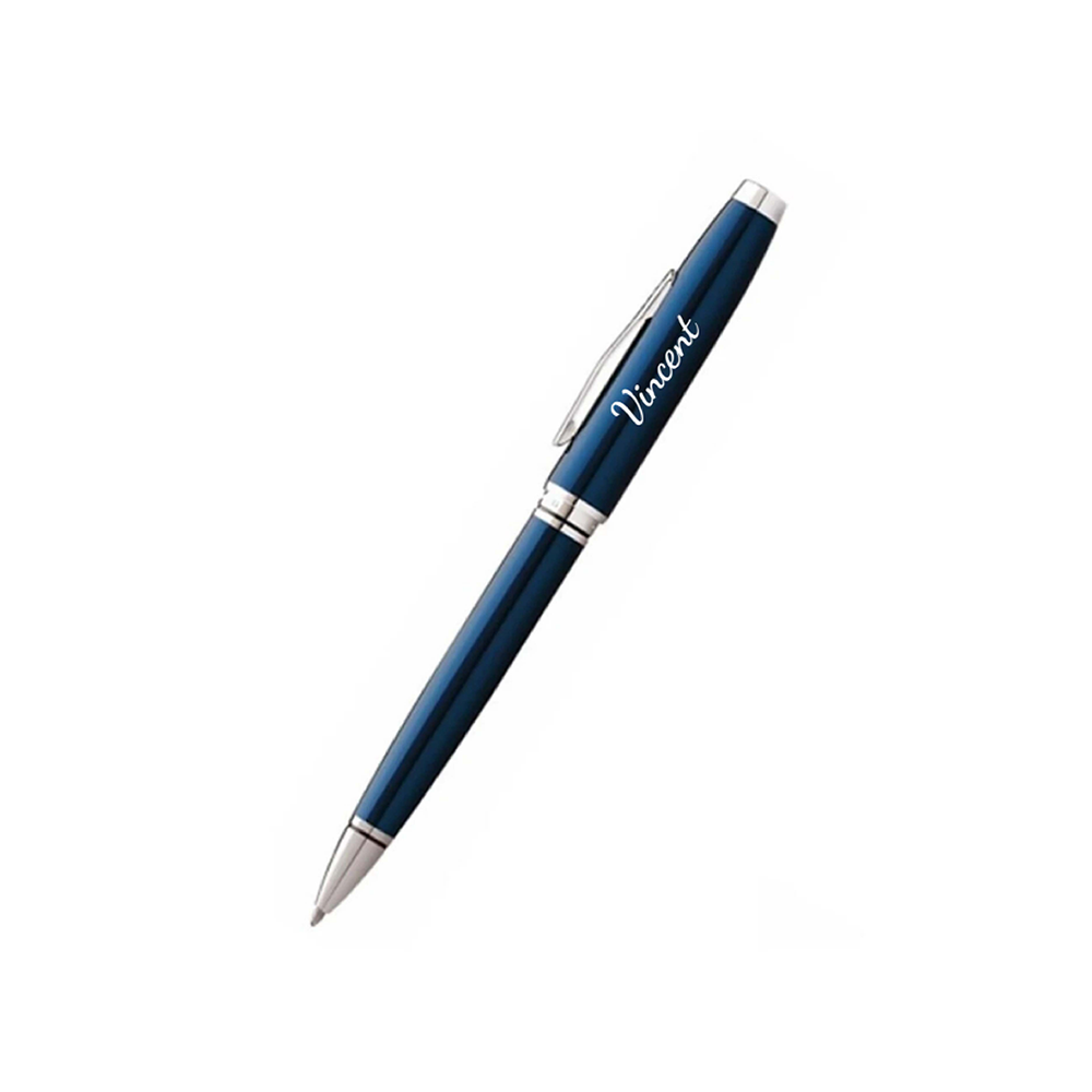 Personalised Cross Coventry Blue Lacquer with Polished Chrome Appointments Ballpoint Pen