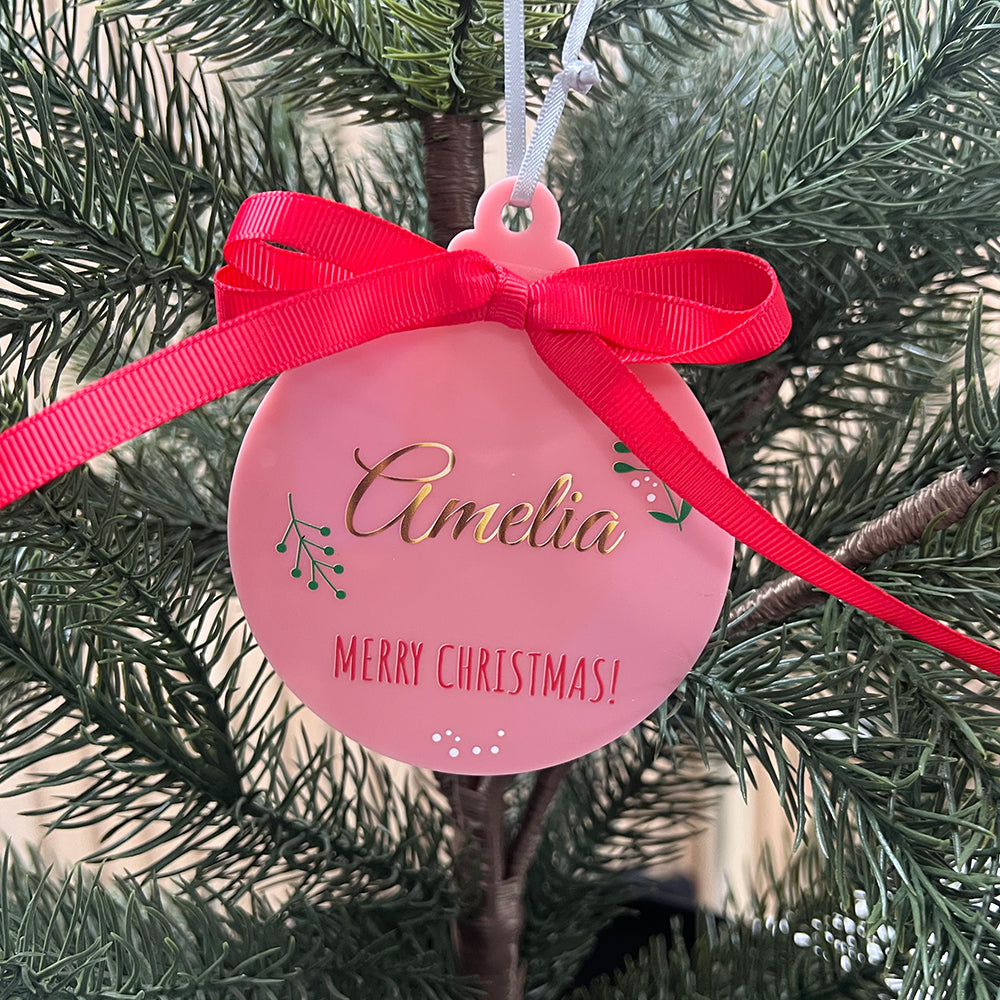 Personalised Acrylic Christmas Bauble Pink 2