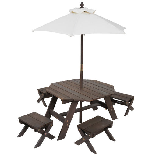 Octagon Table , Stools & Umbrella Set- Bear Brown & Beige