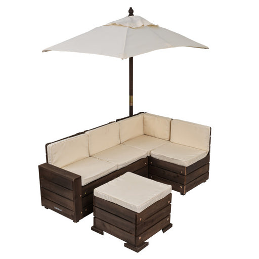 Outdoor Sectional Ottoman & Umbrella Set - Bear Brown & Beige