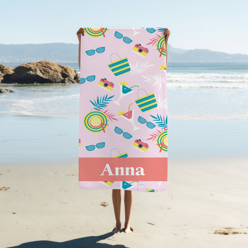 Personalised Towel - Beach Stuff Pink