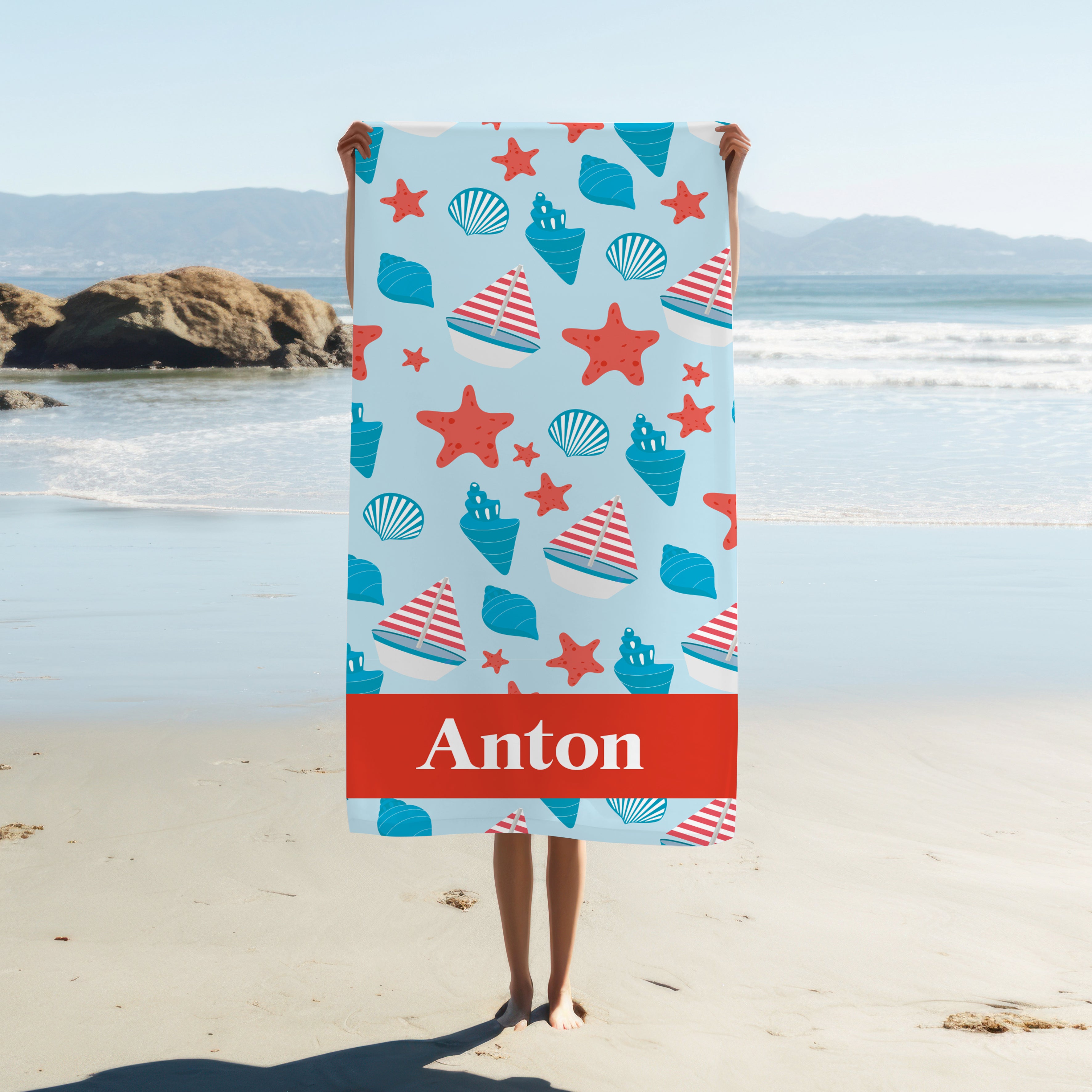 Personalised Towel - Sea Shells Red