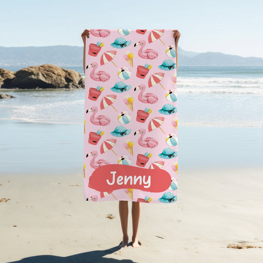 Personalised Towel - Pink Theme Beach