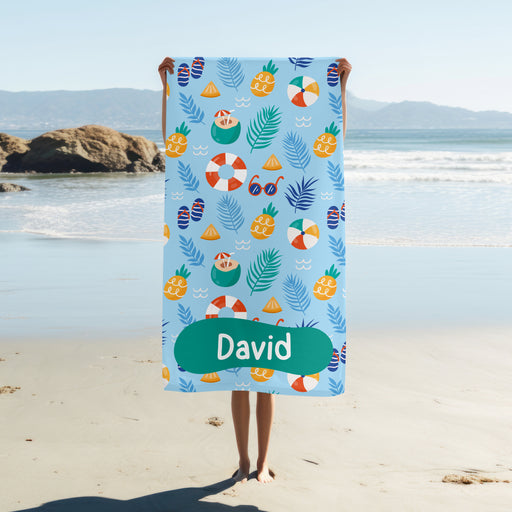 Personalised Towel - Blue Theme Beach