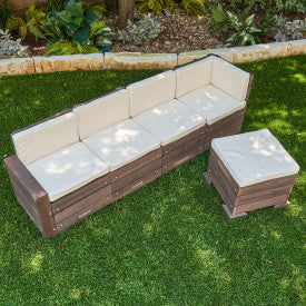 Outdoor Sectional Ottoman & Umbrella Set - Bear Brown & Beige