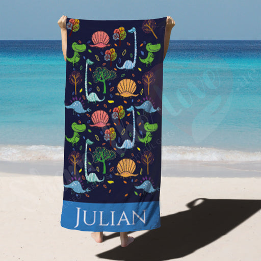 Personalised Towel Kids - Dinosaur Cartoon with Name - 2