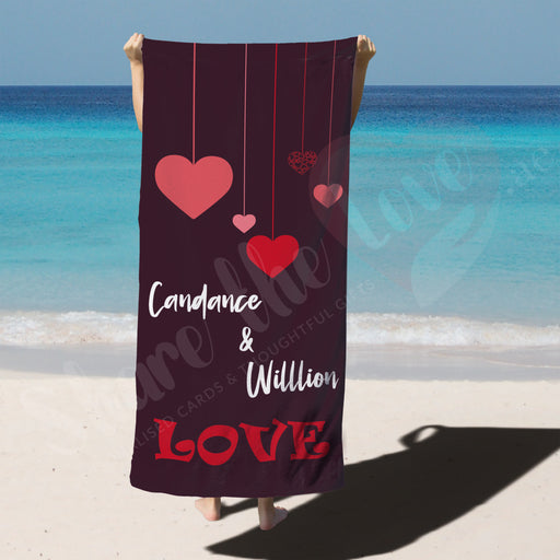 Personalised Towel - Hanging Heart Love with Couple Name