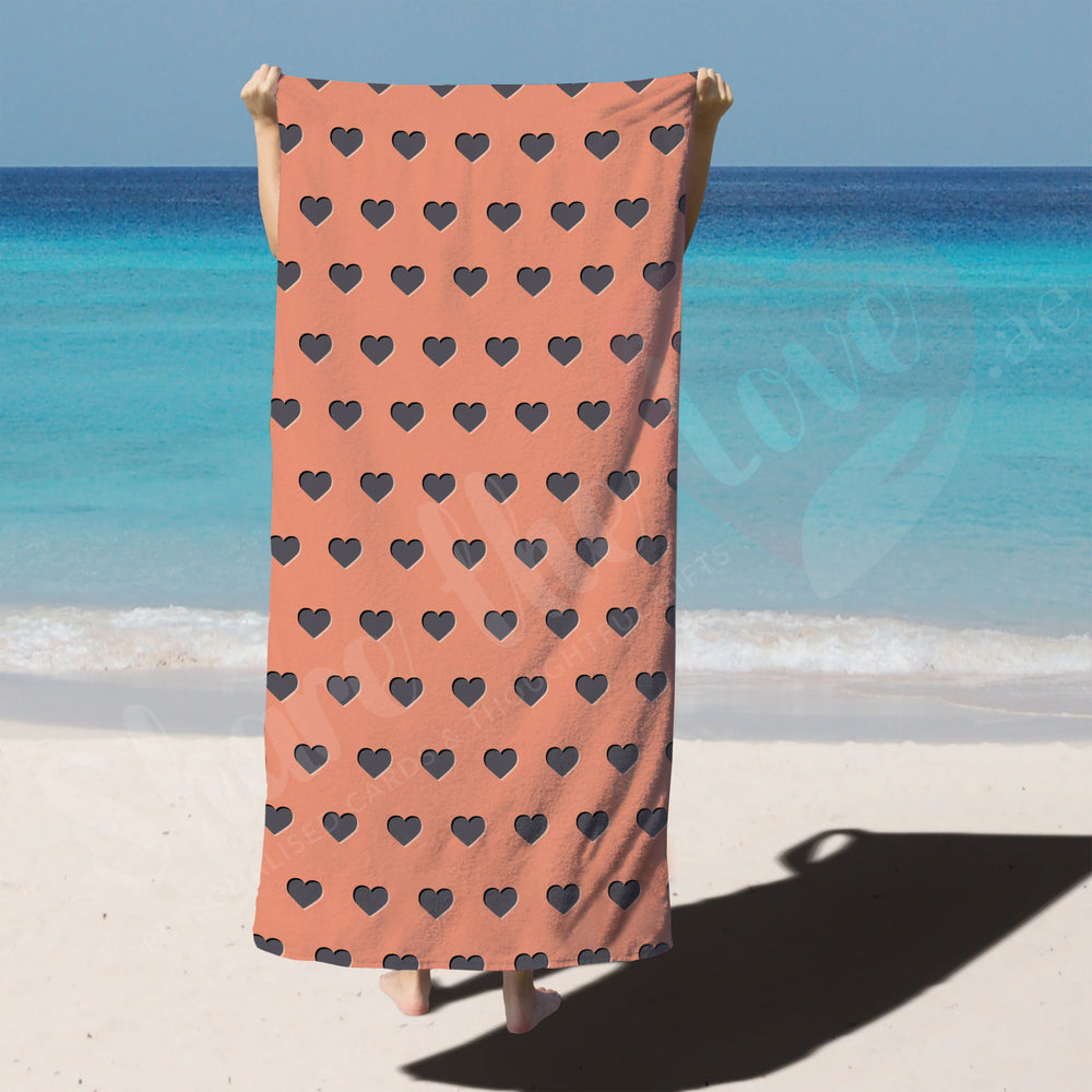 Black Hearts Pattern Beach Towel