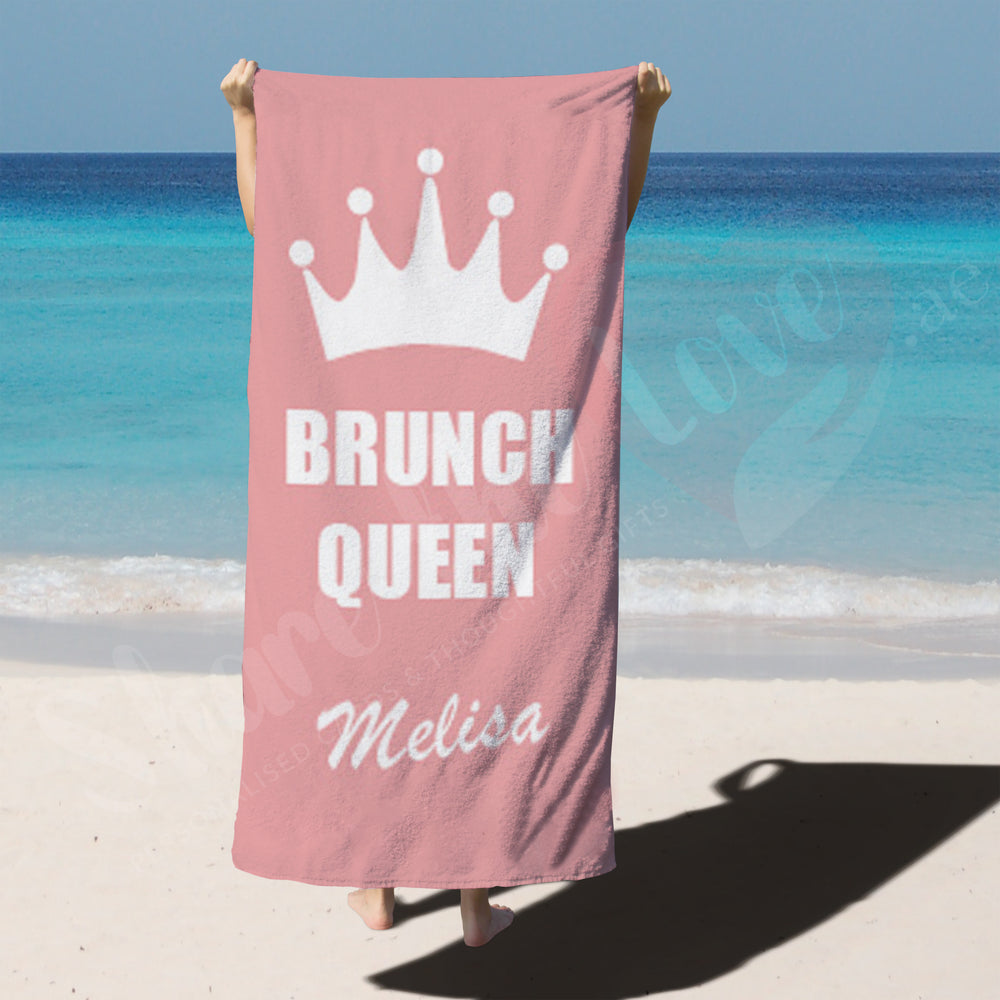 Personalised Towel - Crown Brunch Queen with Name