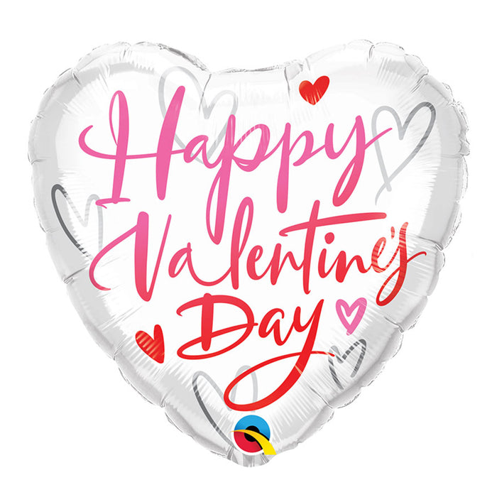 18" Silver "Happy Vallentine's Day" Balloon Casual Script