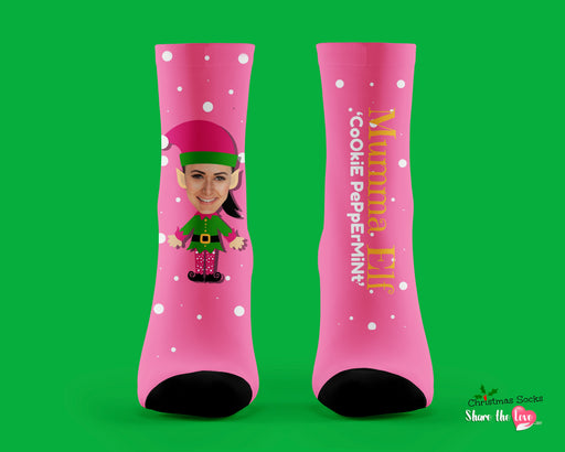 Christmas Pink Elf Personalised Socks