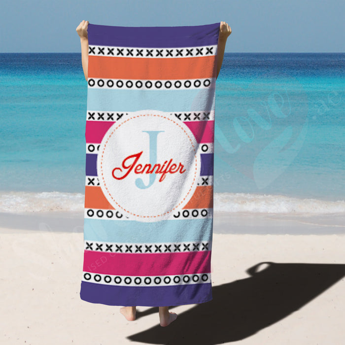 Personalised Towel - 3 Color Strips Themed with Customise name
