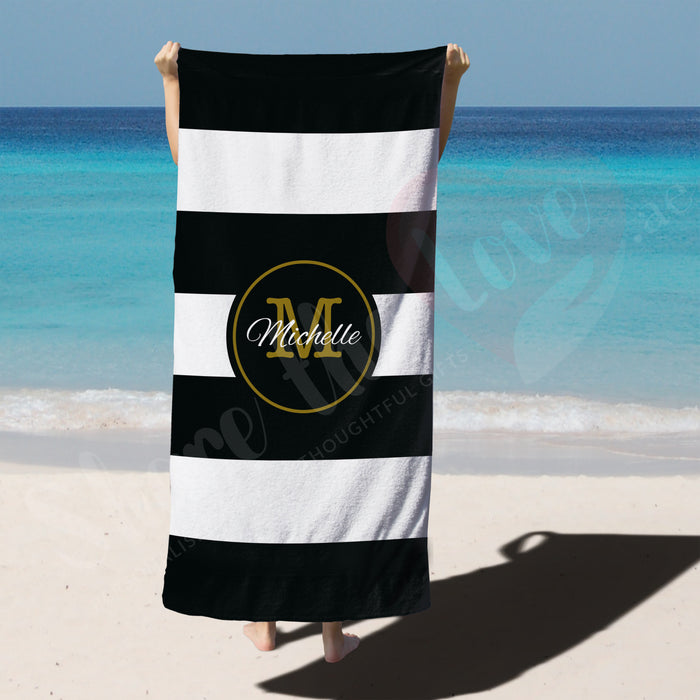 Personalised Towel - Black and White with Gold color Logo & Name