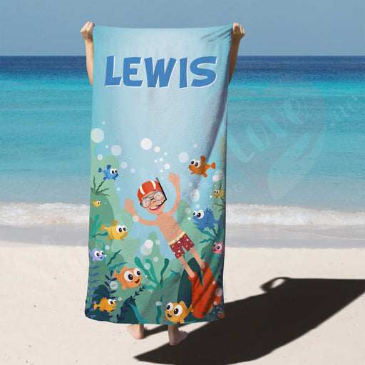 Personalised Towel - Kids Boy Under water