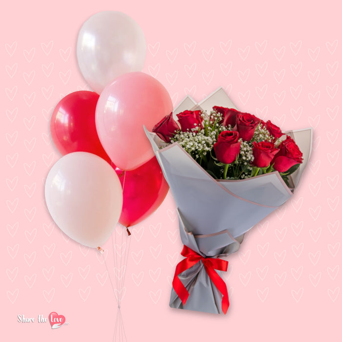 Ravishing Red Roses & Latex Balloons Combo