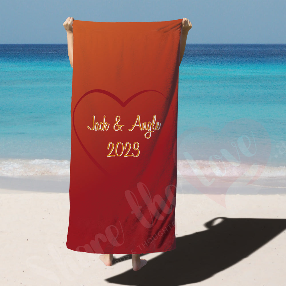 Personalised Towel - Red Gradient Love Heart - with Couple Name