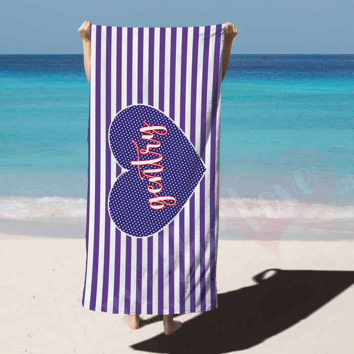 Personalised Towel - Heart with Strips (For Mr - A)