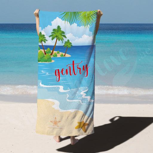 Personalised Towel - Beach Scene with Name (Him/Her)