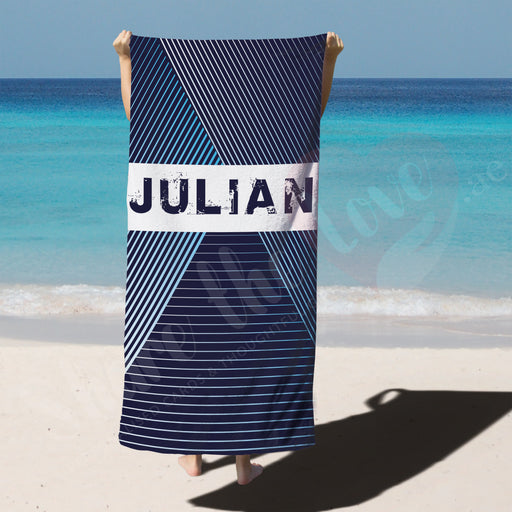 Personalised Towel - Blue Gradient Line with Florel Font