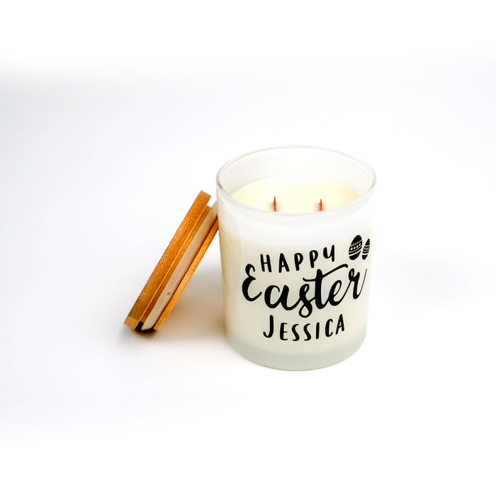 Personalised Luxury Soy Wax Scented Candle with two Wooden Wicks - Easter