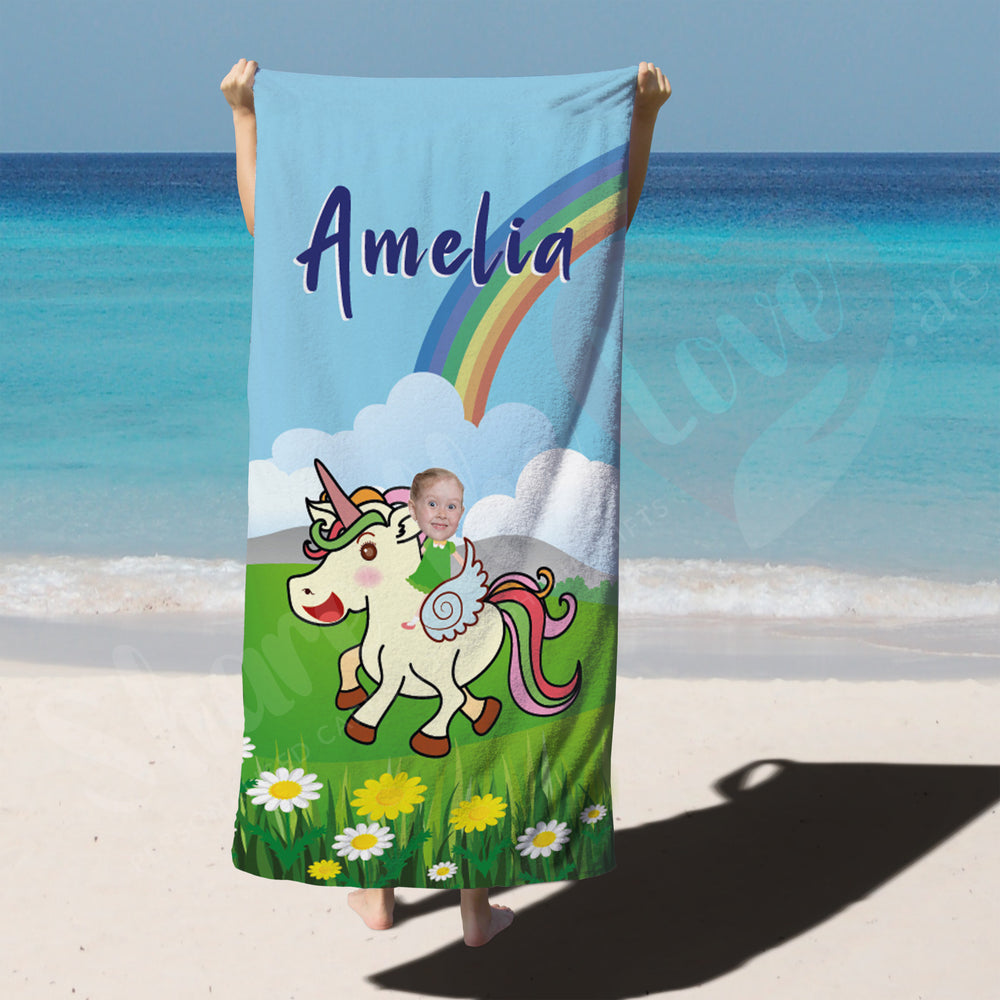 Personalised Towel - Unicorn with Child photo